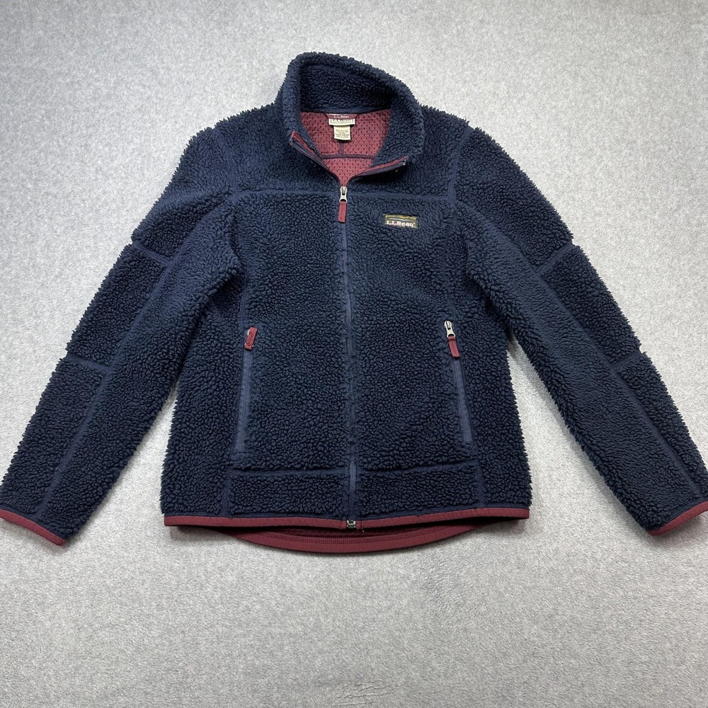 LL Bean Mountain Deep Pile Fleece Jacket Womens XS Blue Full Zip Pockets Outdoor